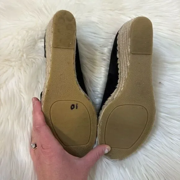 [Vince] Espadrille Black Peep Toe Wedges - Size 10